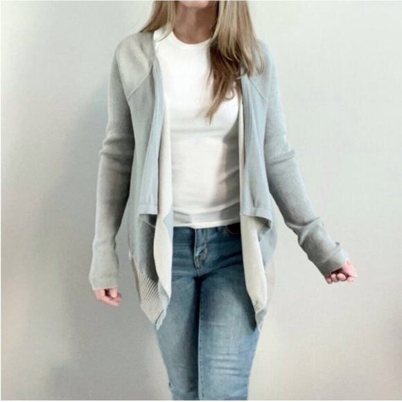 Cabi sage green gray mixed knit open draped front cardigan size Medium #5132 - Picture 16 of 16